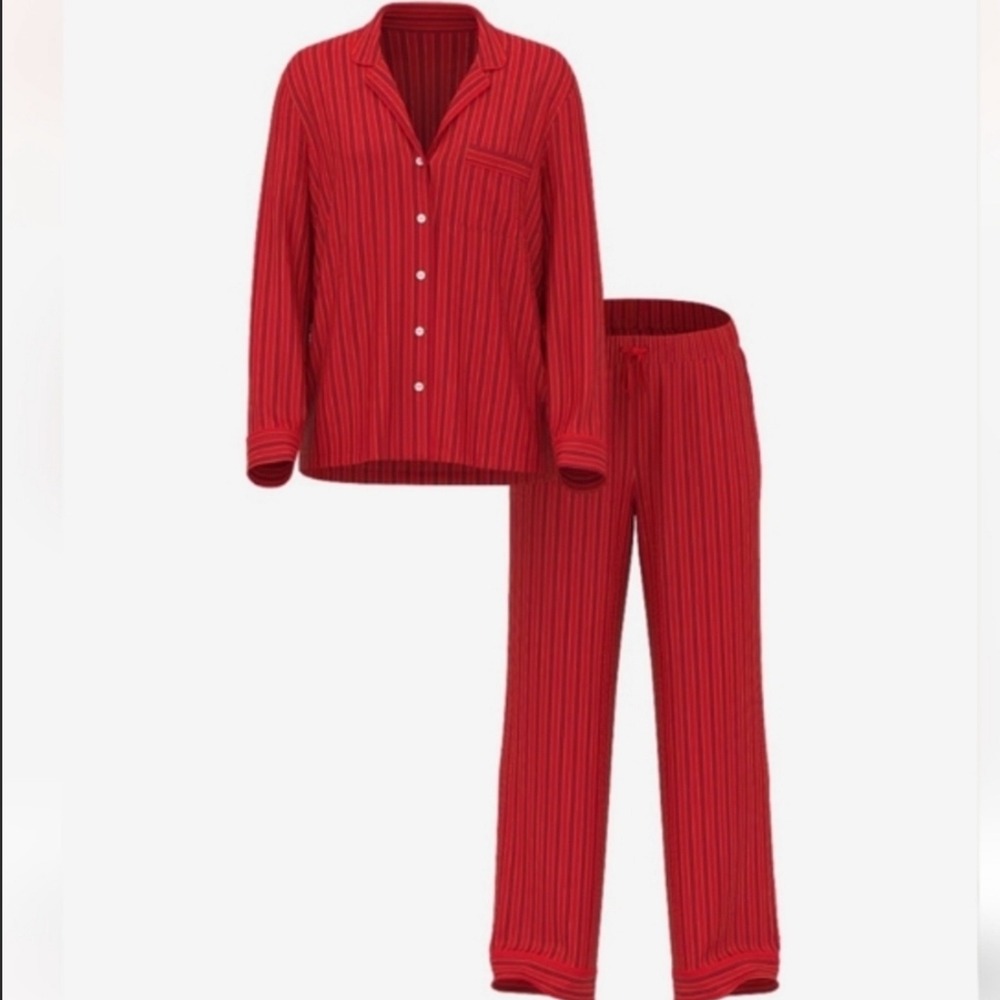 Victoria's Secret Flannel Long Sleeve Pajama Set Red Medium New With Tags